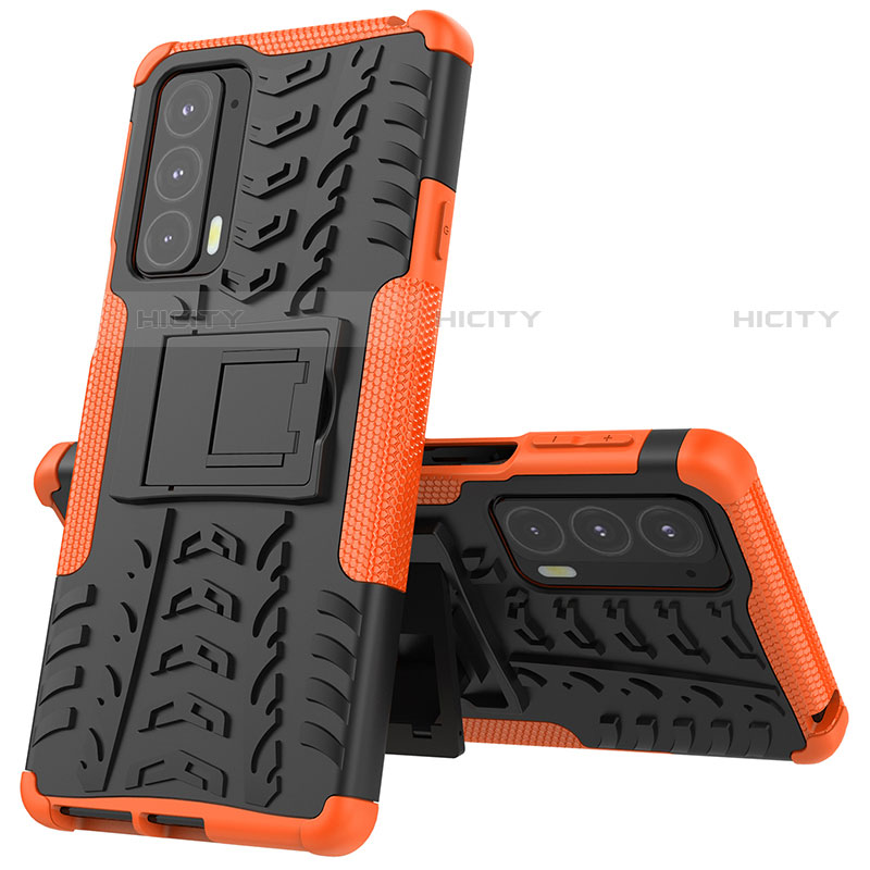 Funda Bumper Silicona y Plastico Mate Carcasa con Soporte para Motorola Moto Edge 20 5G Naranja