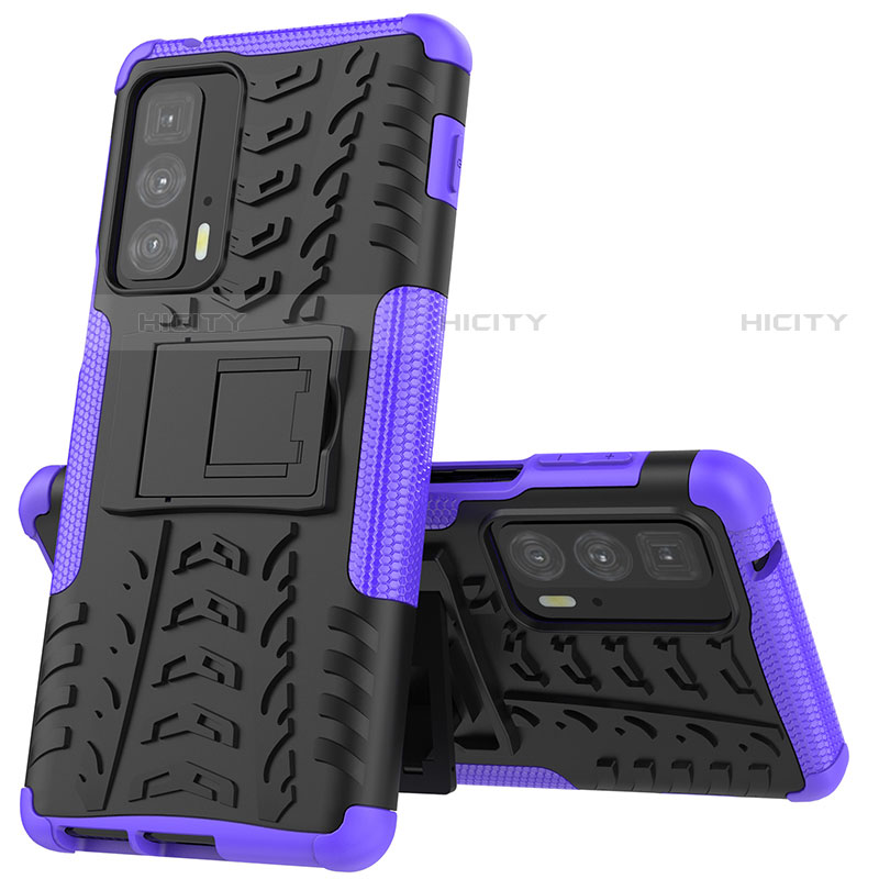 Funda Bumper Silicona y Plastico Mate Carcasa con Soporte para Motorola Moto Edge 20 Pro 5G Morado