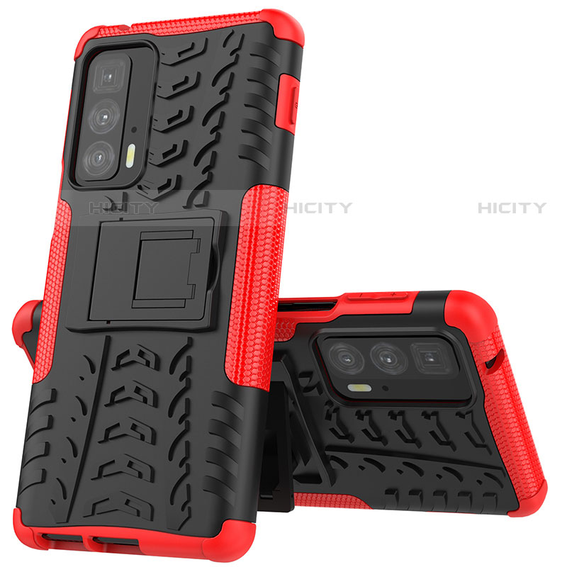 Funda Bumper Silicona y Plastico Mate Carcasa con Soporte para Motorola Moto Edge 20 Pro 5G Rojo