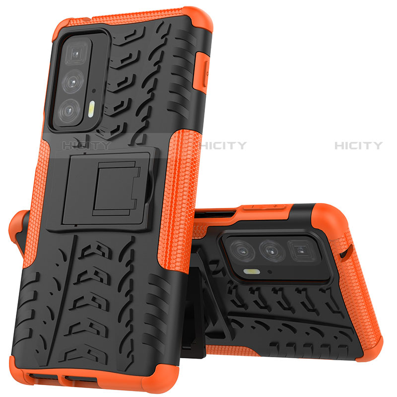 Funda Bumper Silicona y Plastico Mate Carcasa con Soporte para Motorola Moto Edge S Pro 5G Naranja