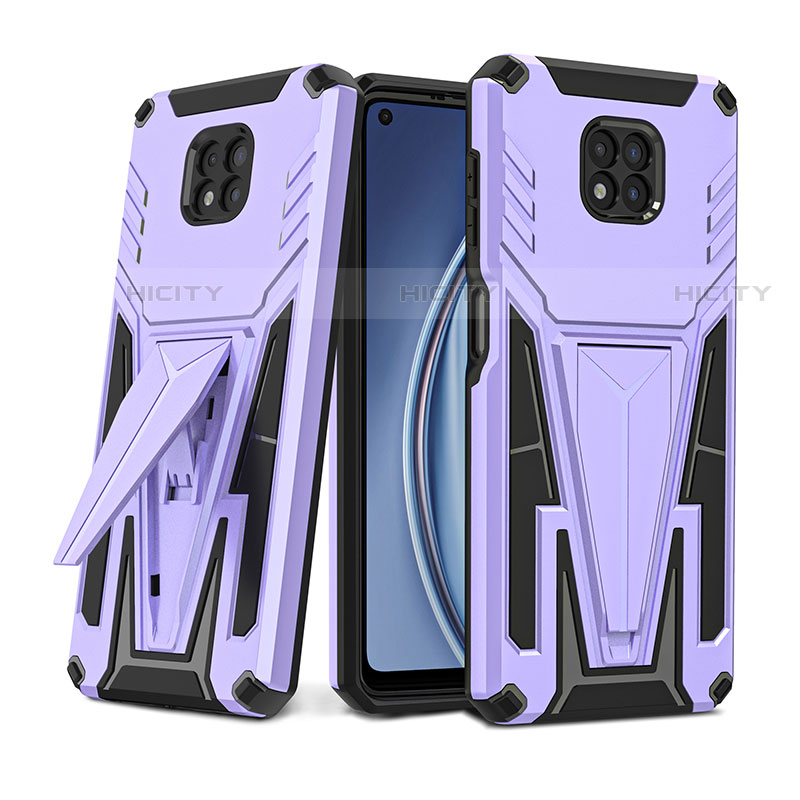 Funda Bumper Silicona y Plastico Mate Carcasa con Soporte para Motorola Moto G Power (2021) Morado