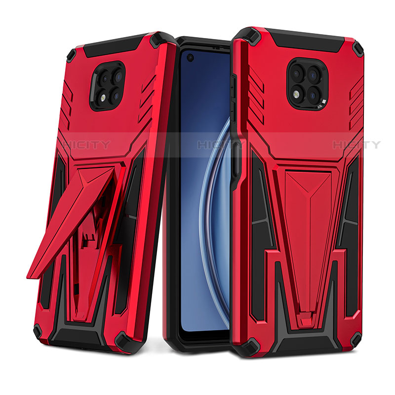 Funda Bumper Silicona y Plastico Mate Carcasa con Soporte para Motorola Moto G Power (2021) Rojo