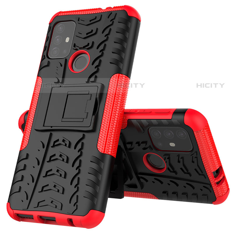 Funda Bumper Silicona y Plastico Mate Carcasa con Soporte para Motorola Moto G10 Rojo