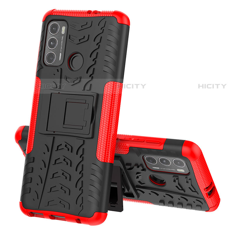 Funda Bumper Silicona y Plastico Mate Carcasa con Soporte para Motorola Moto G40 Fusion Rojo