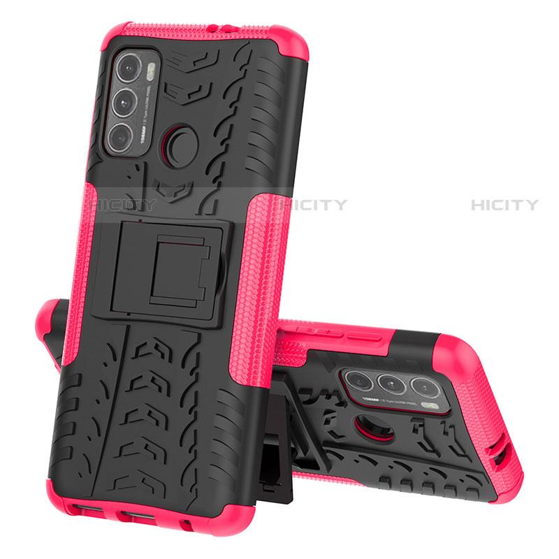 Funda Bumper Silicona y Plastico Mate Carcasa con Soporte para Motorola Moto G40 Fusion Rosa Roja