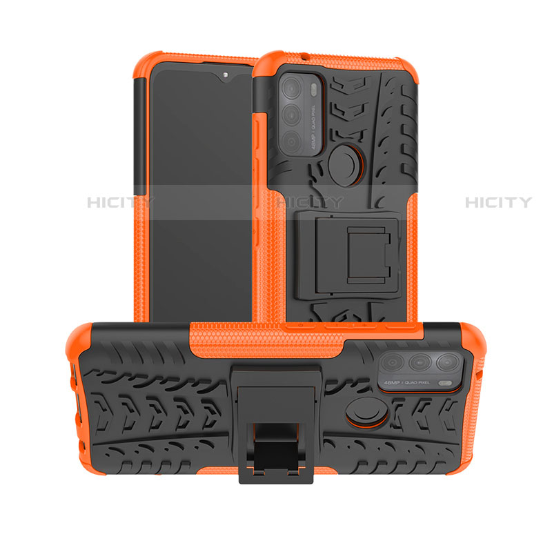 Funda Bumper Silicona y Plastico Mate Carcasa con Soporte para Motorola Moto G50 Naranja