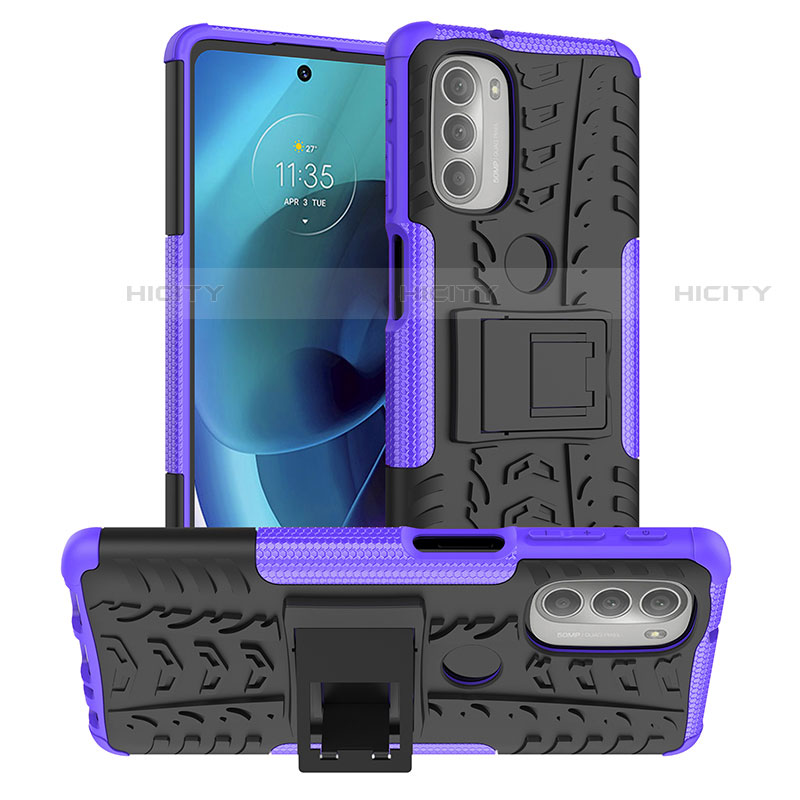 Funda Bumper Silicona y Plastico Mate Carcasa con Soporte para Motorola Moto G51 5G Morado