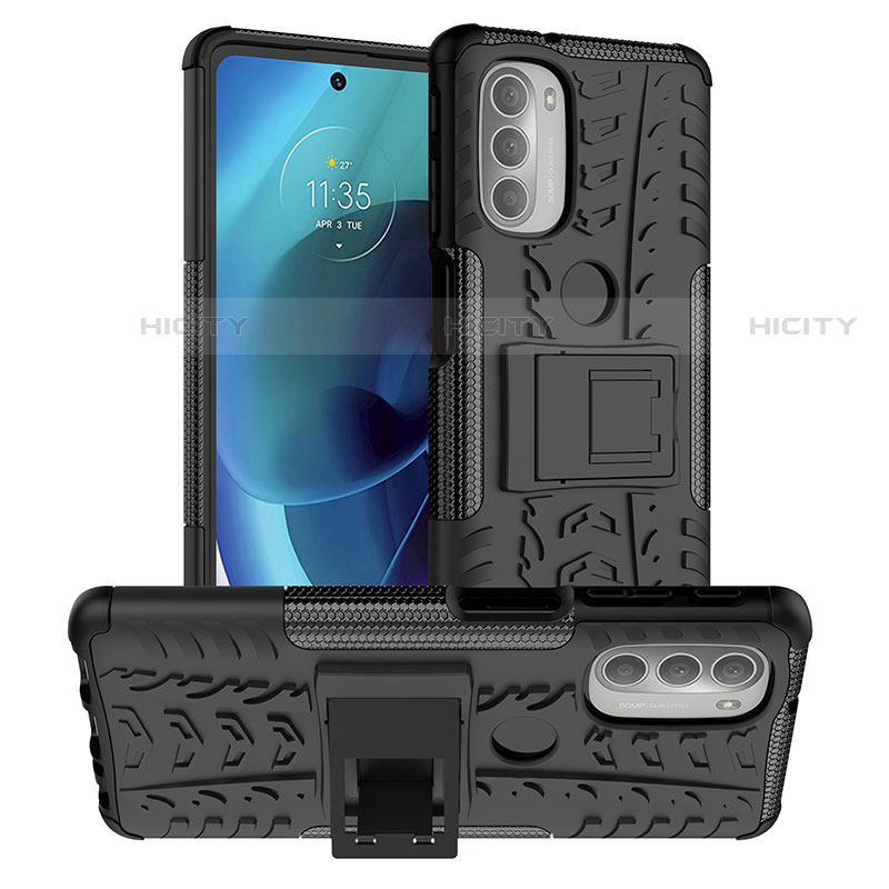 Funda Bumper Silicona y Plastico Mate Carcasa con Soporte para Motorola Moto G51 5G Negro