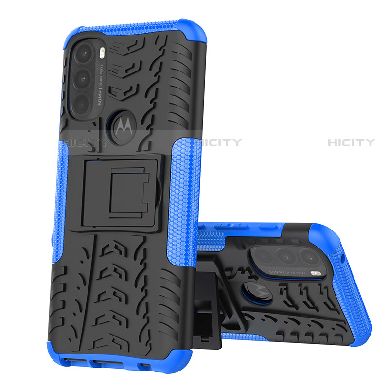 Funda Bumper Silicona y Plastico Mate Carcasa con Soporte para Motorola Moto G71 5G Azul