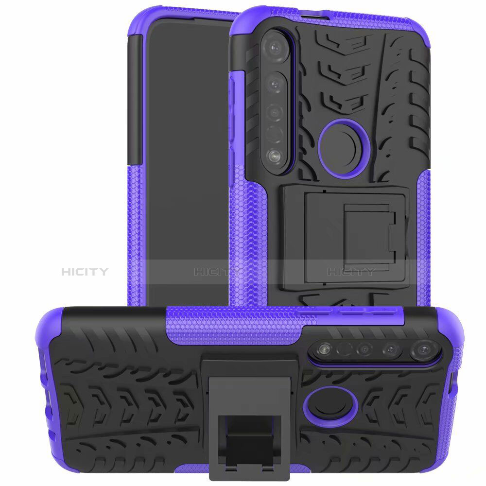 Funda Bumper Silicona y Plastico Mate Carcasa con Soporte para Motorola Moto G8 Plus Morado