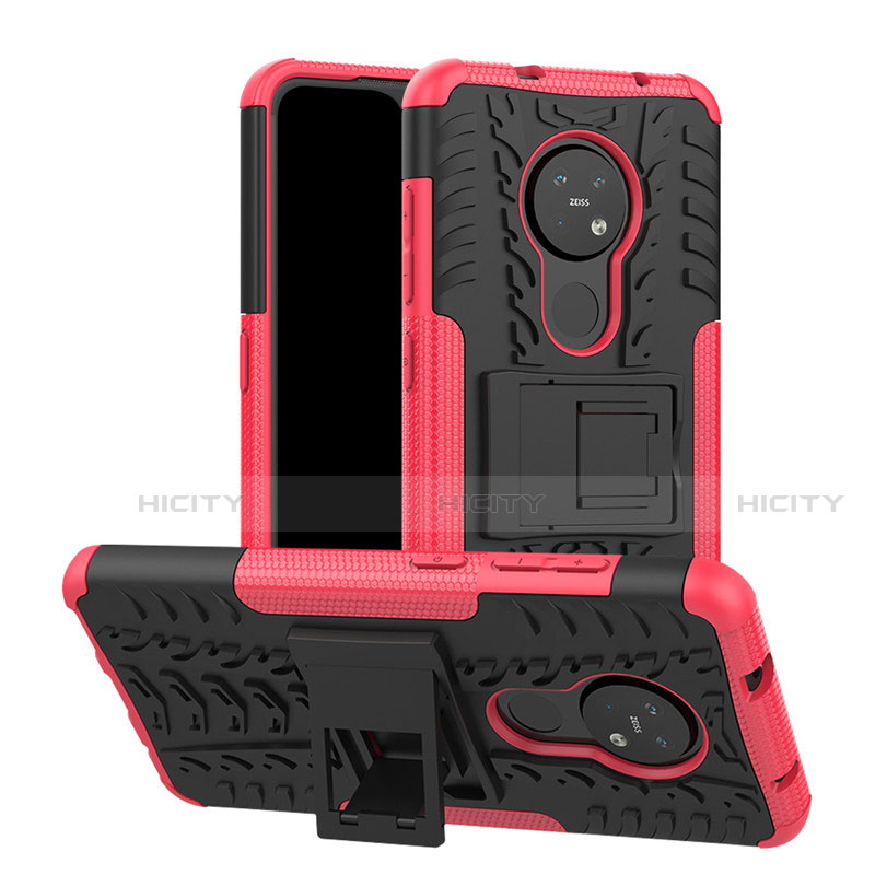 Funda Bumper Silicona y Plastico Mate Carcasa con Soporte para Nokia 7.2 Rosa