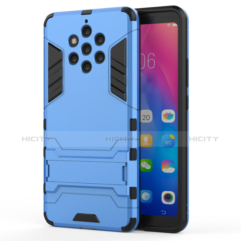 Funda Bumper Silicona y Plastico Mate Carcasa con Soporte para Nokia 9 PureView Azul Cielo