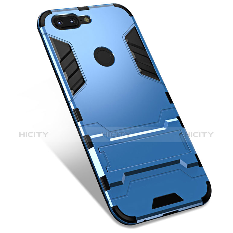 Funda Bumper Silicona y Plastico Mate Carcasa con Soporte para OnePlus 5T A5010 Azul