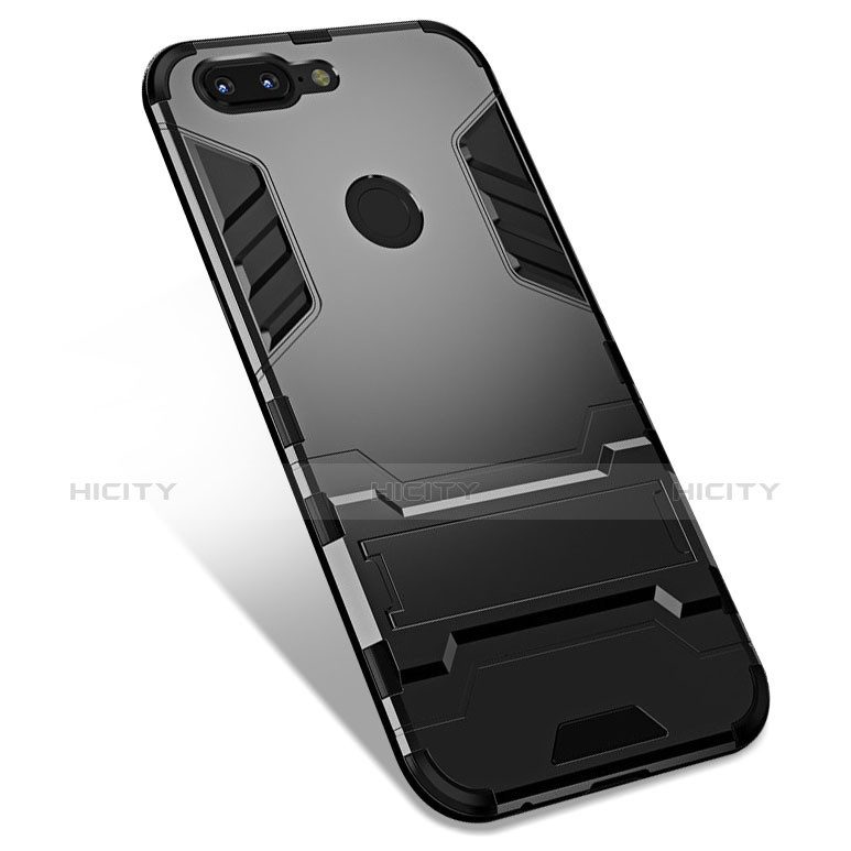 Funda Bumper Silicona y Plastico Mate Carcasa con Soporte para OnePlus 5T A5010 Negro