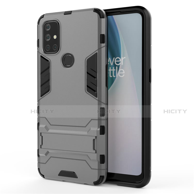 Funda Bumper Silicona y Plastico Mate Carcasa con Soporte para OnePlus Nord N10 5G Gris