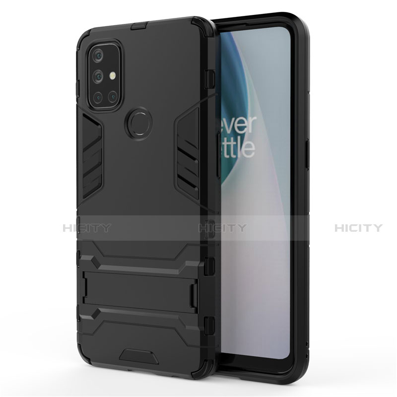 Funda Bumper Silicona y Plastico Mate Carcasa con Soporte para OnePlus Nord N10 5G Negro