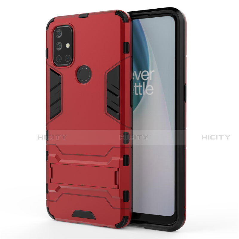 Funda Bumper Silicona y Plastico Mate Carcasa con Soporte para OnePlus Nord N10 5G Rojo