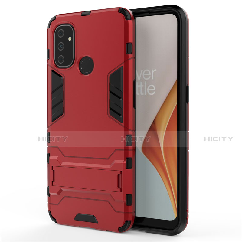 Funda Bumper Silicona y Plastico Mate Carcasa con Soporte para OnePlus Nord N100 Rojo