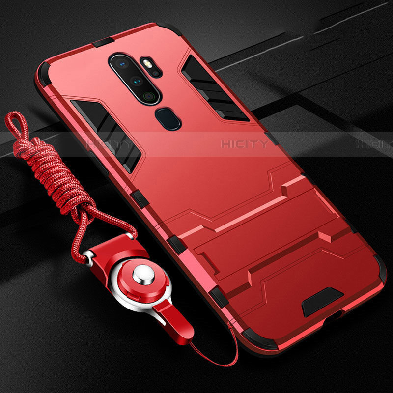 Funda Bumper Silicona y Plastico Mate Carcasa con Soporte para Oppo A11 Rojo