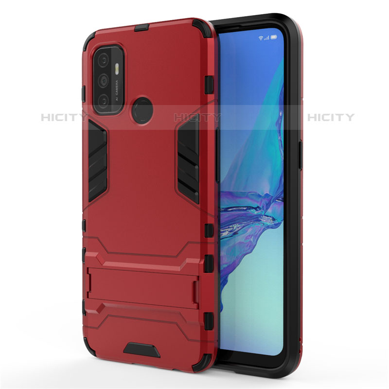 Funda Bumper Silicona y Plastico Mate Carcasa con Soporte para Oppo A11s Rojo