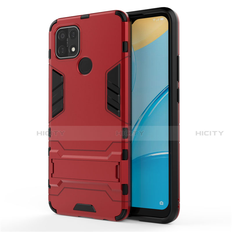 Funda Bumper Silicona y Plastico Mate Carcasa con Soporte para Oppo A15 Rojo