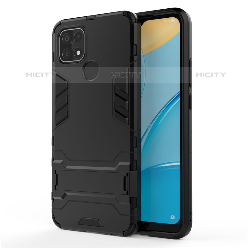 Funda Bumper Silicona y Plastico Mate Carcasa con Soporte para Oppo A35 Negro