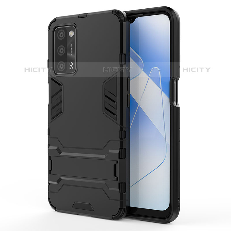 Funda Bumper Silicona y Plastico Mate Carcasa con Soporte para Oppo A53s 5G Negro