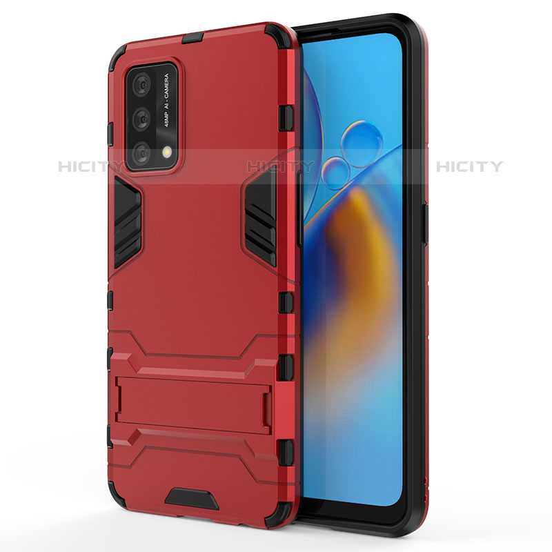 Funda Bumper Silicona y Plastico Mate Carcasa con Soporte para Oppo A74 4G Rojo