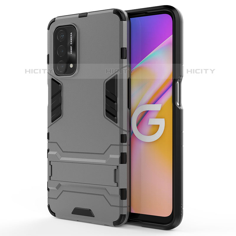 Funda Bumper Silicona y Plastico Mate Carcasa con Soporte para Oppo A93 5G Gris