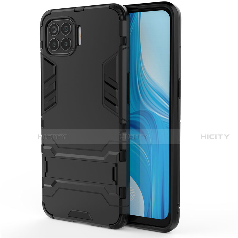 Funda Bumper Silicona y Plastico Mate Carcasa con Soporte para Oppo A93 Negro