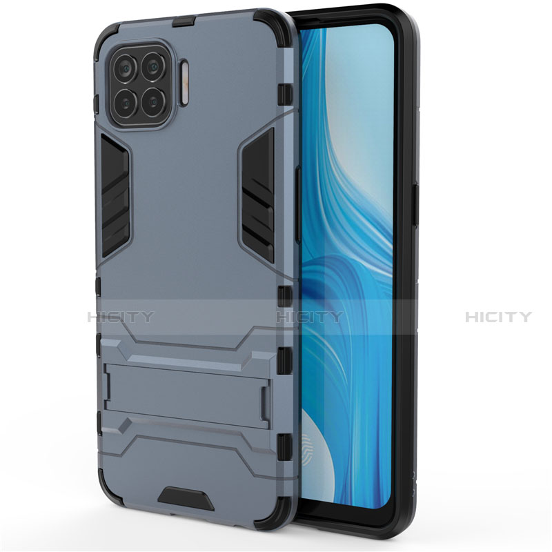 Funda Bumper Silicona y Plastico Mate Carcasa con Soporte para Oppo F17 Pro Azul