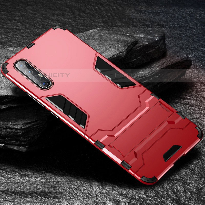 Funda Bumper Silicona y Plastico Mate Carcasa con Soporte para Oppo Find X2 Neo Rojo