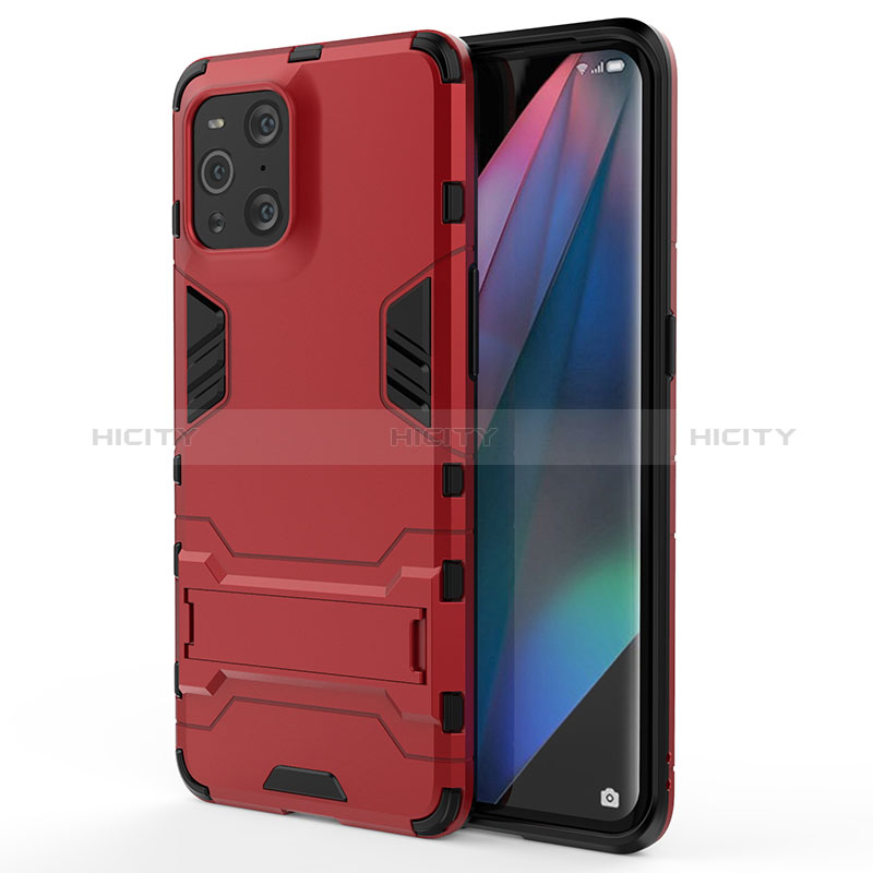 Funda Bumper Silicona y Plastico Mate Carcasa con Soporte para Oppo Find X3 5G Rojo