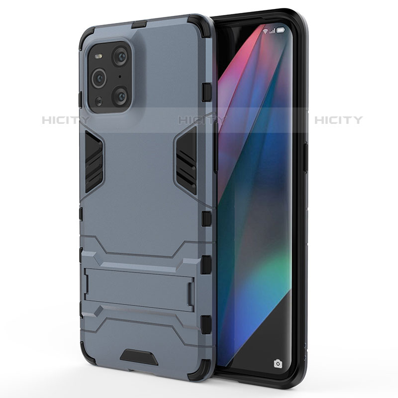 Funda Bumper Silicona y Plastico Mate Carcasa con Soporte para Oppo Find X3 Pro 5G Azul