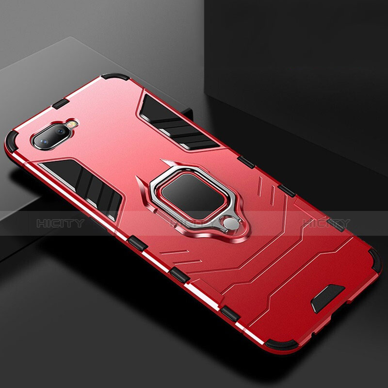 Funda Bumper Silicona y Plastico Mate Carcasa con Soporte para Oppo K1 Rojo