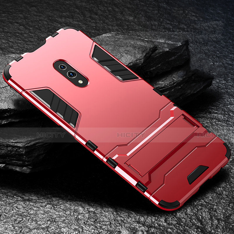 Funda Bumper Silicona y Plastico Mate Carcasa con Soporte para Oppo K3 Rojo