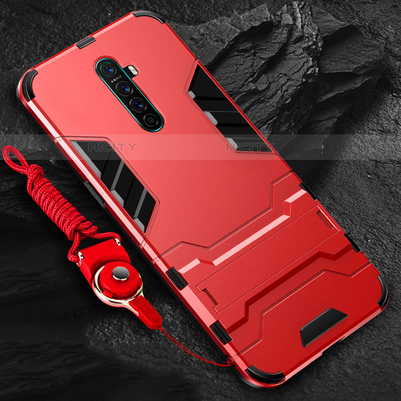 Funda Bumper Silicona y Plastico Mate Carcasa con Soporte para Oppo Reno Ace Rojo