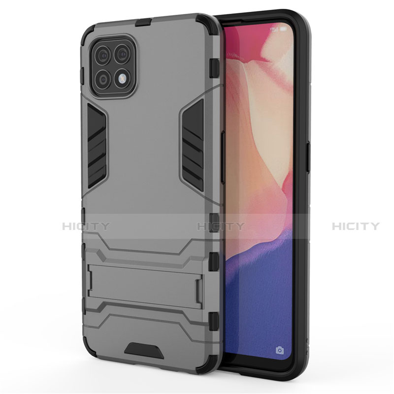 Funda Bumper Silicona y Plastico Mate Carcasa con Soporte para Oppo Reno4 SE 5G Gris