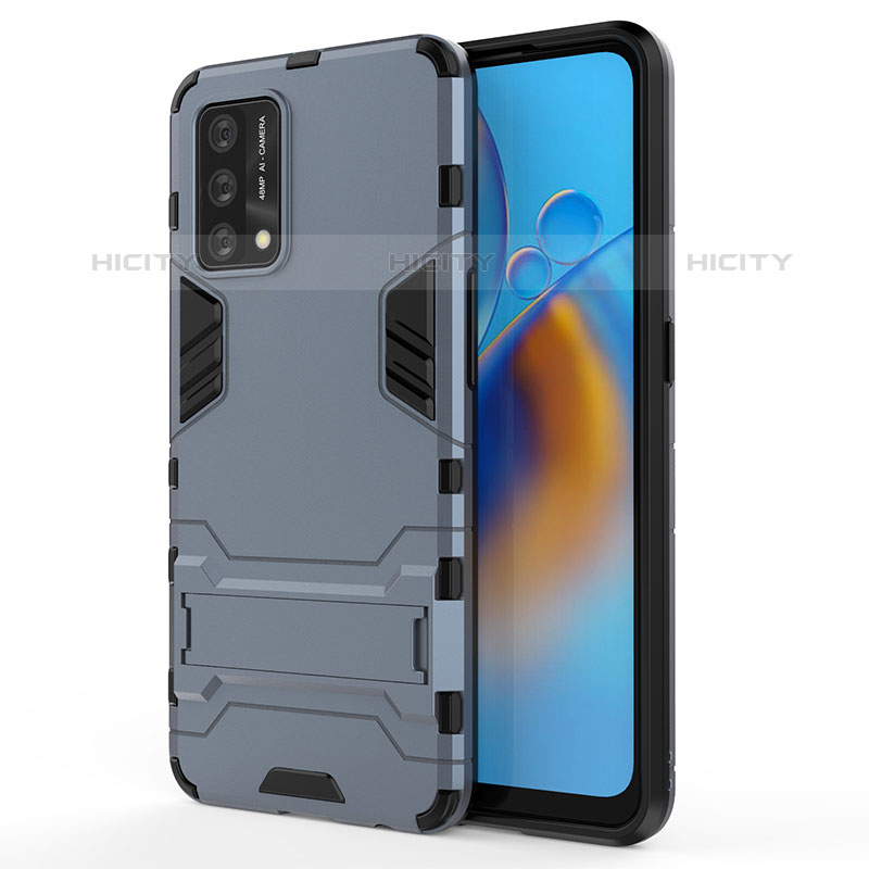 Funda Bumper Silicona y Plastico Mate Carcasa con Soporte para Oppo Reno6 Lite Azul