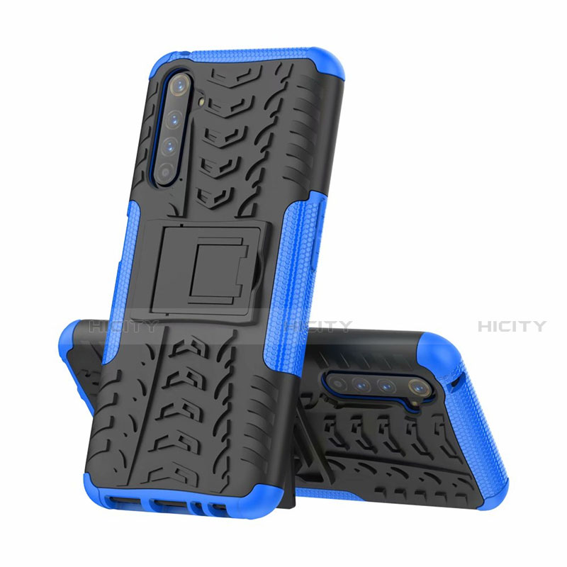 Funda Bumper Silicona y Plastico Mate Carcasa con Soporte para Realme 6 Pro Azul