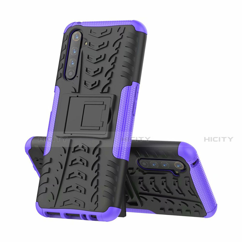 Funda Bumper Silicona y Plastico Mate Carcasa con Soporte para Realme 6 Pro Morado