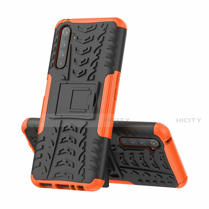 Funda Bumper Silicona y Plastico Mate Carcasa con Soporte para Realme 6 Pro Naranja