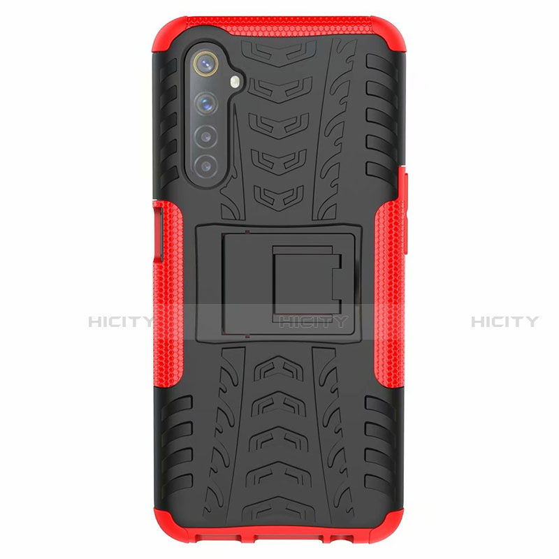 Funda Bumper Silicona y Plastico Mate Carcasa con Soporte para Realme 6 Rojo