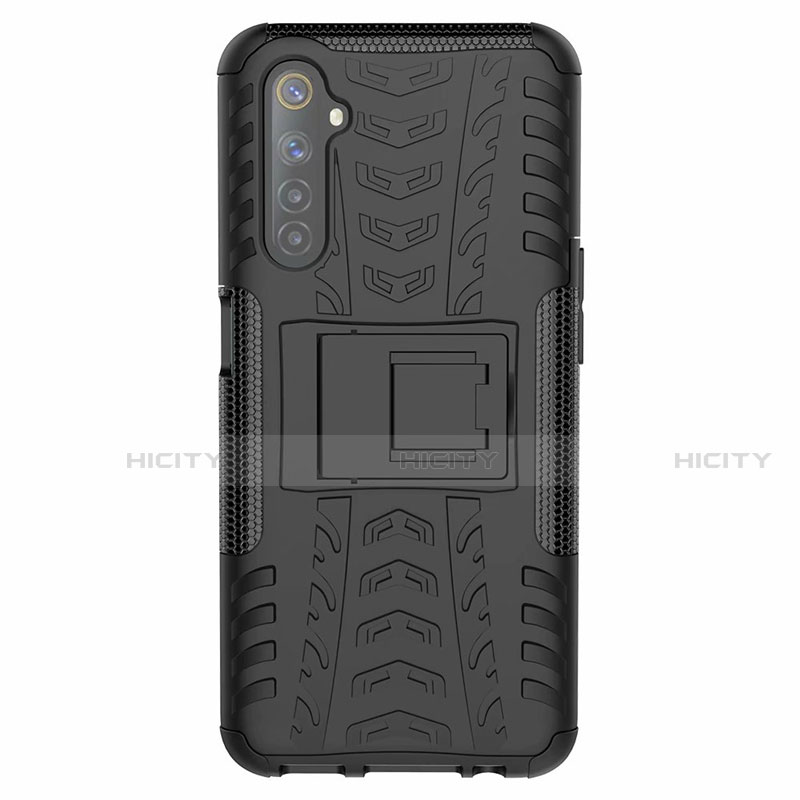 Funda Bumper Silicona y Plastico Mate Carcasa con Soporte para Realme 6s Negro