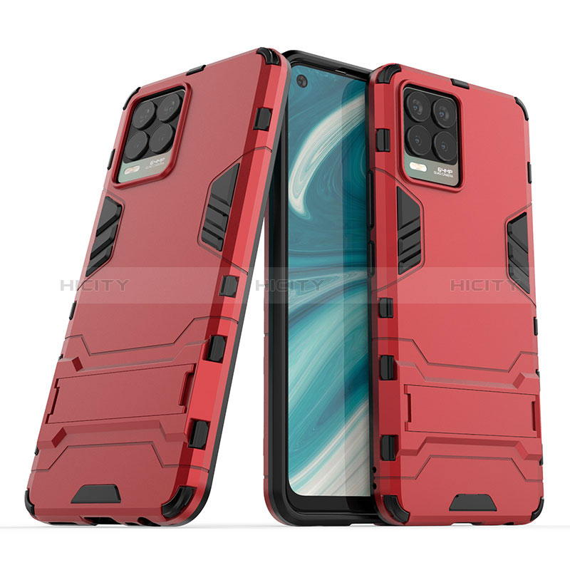 Funda Bumper Silicona y Plastico Mate Carcasa con Soporte para Realme 8 Pro Rojo