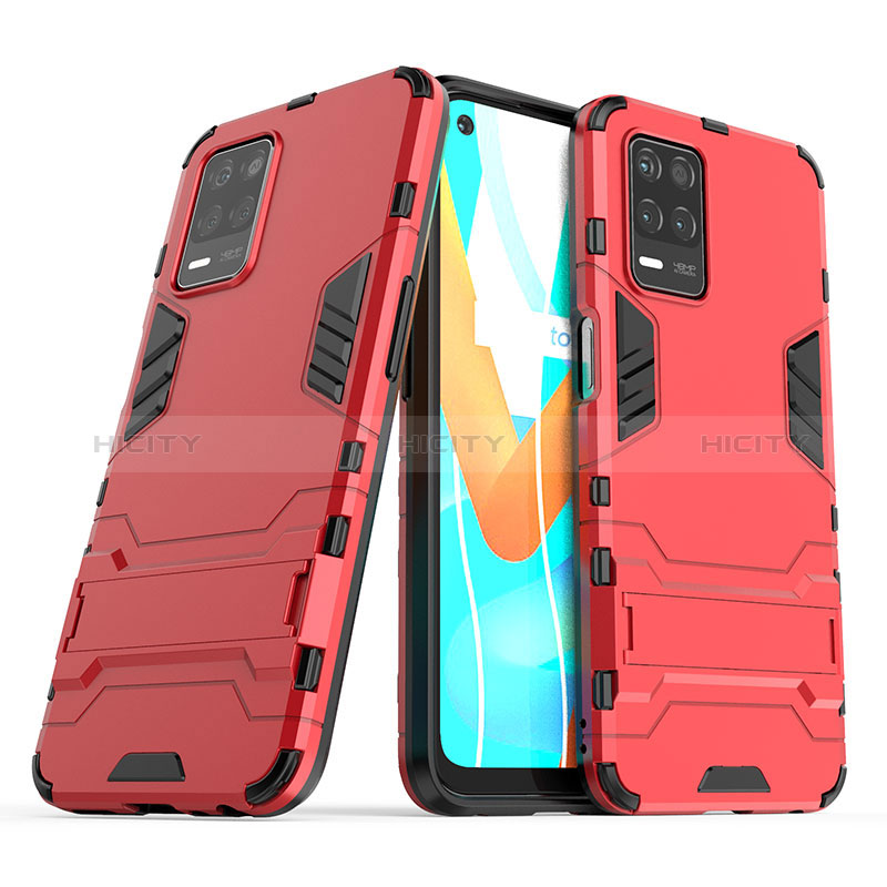 Funda Bumper Silicona y Plastico Mate Carcasa con Soporte para Realme 8s 5G Rojo