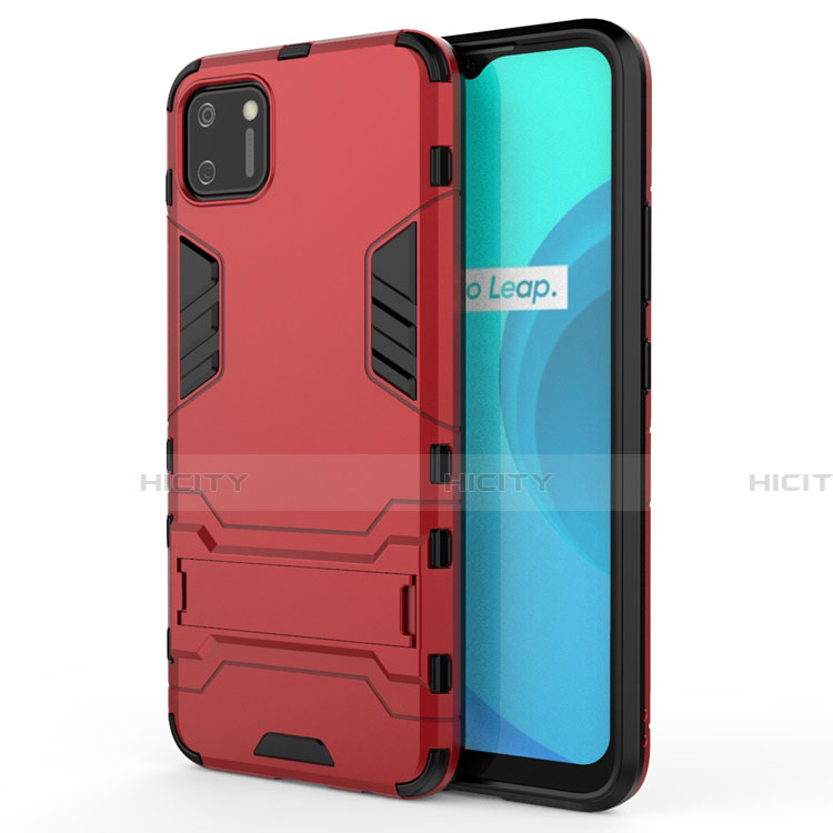 Funda Bumper Silicona y Plastico Mate Carcasa con Soporte para Realme C11 Rojo