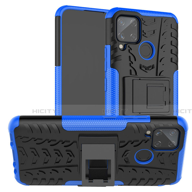 Funda Bumper Silicona y Plastico Mate Carcasa con Soporte para Realme C15 Azul