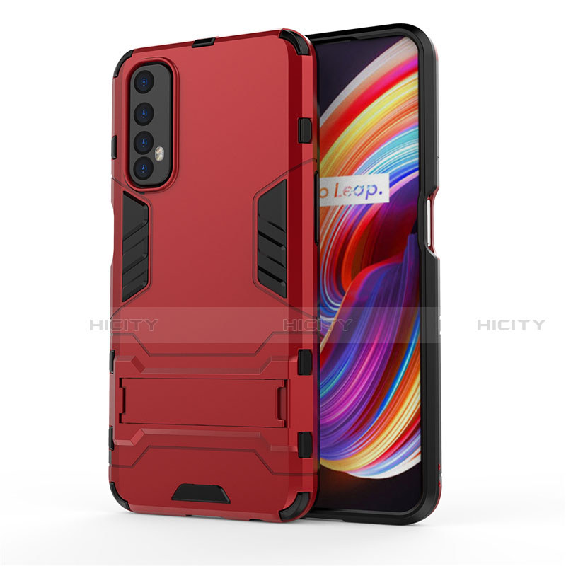 Funda Bumper Silicona y Plastico Mate Carcasa con Soporte para Realme Narzo 30 4G Rojo