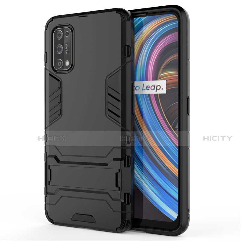 Funda Bumper Silicona y Plastico Mate Carcasa con Soporte para Realme Q2 Pro 5G Negro